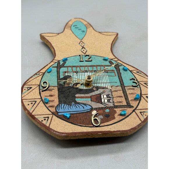 Handcrafted Southwestern Sand Art Wall Clock brown rug maker not tested 12" READ - Picture 7 of 12